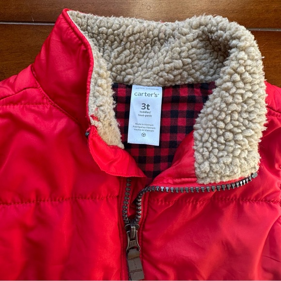 Carter’s Red Kids Zip Up Puffer Vest - Red and black checkered lining| 3t - Picture 2 of 4